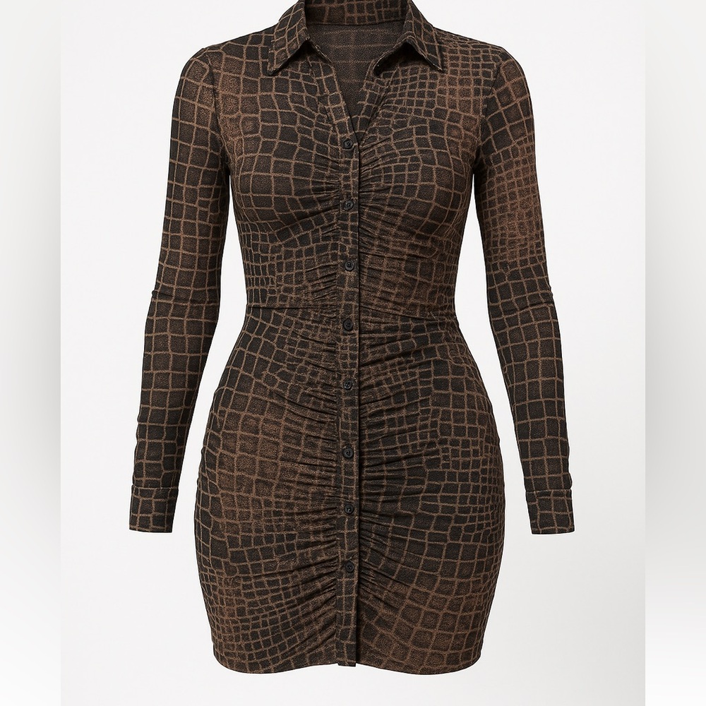 Snake Bitten Mesh Mini Dress - Brown/combo